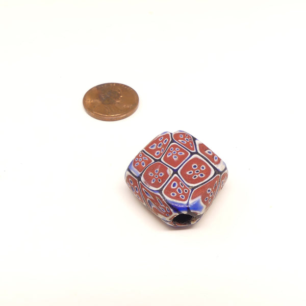 Millefiori Antique Venetian Trade Bead, Tabular, Brick with Blue & White, 28x27mm