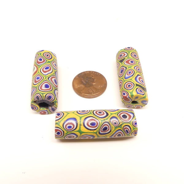 Millefiori Antique Venetian Trade Beads, Set of Three Matched Beads, Longest 38mm
