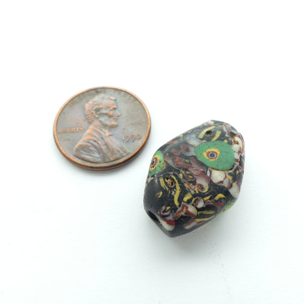 Millefiori Antique Trade Beads, Diamond Shape Tabular Crumbs with Green Murrine, 20x16mm