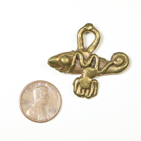 Brass, Small Fish Pendant with Curly Tail & Leggs? 37mm wide by 31mm tall