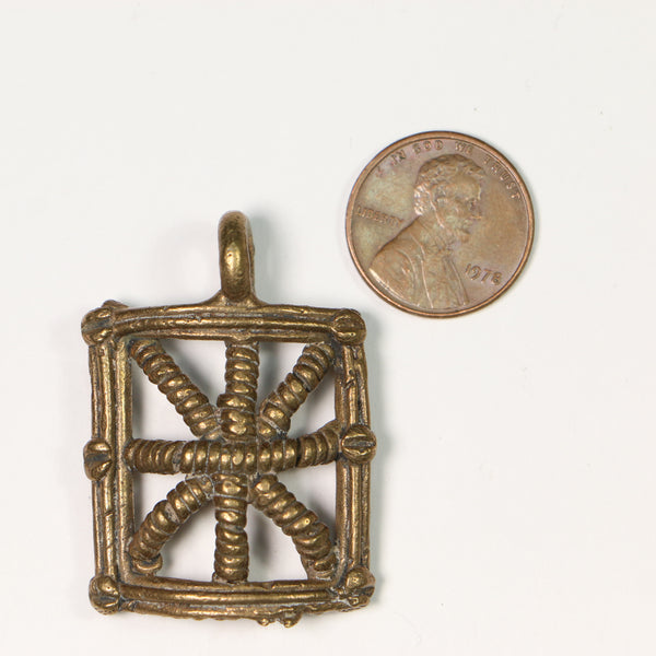 Brass, Lost Wax Cast Rectangular Pendant from Ghana, 29x40mm