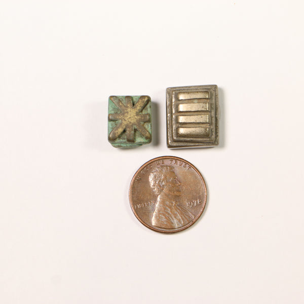 Brass, Akan Gold Weights, Set of Two, Star and 4 Bars Patterns, 12x12mm and 12x15mm