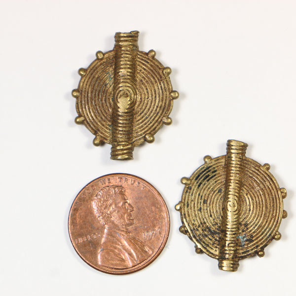 Brass, Lost Wax Cast Vintage Baoule Sun Design Beads, 24x21mm, Set of 2