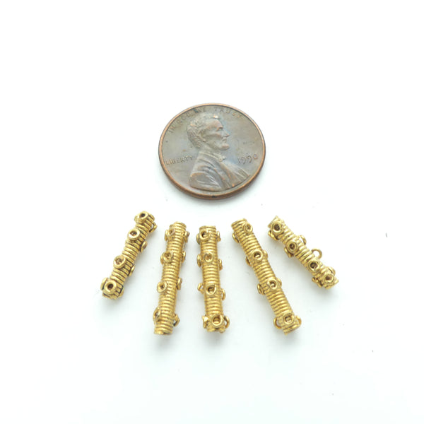 Brass, Lost Wax Cast, Gold Plated, Spiral Tube Beads, 15-20mm Long, Sold in Sets of 5