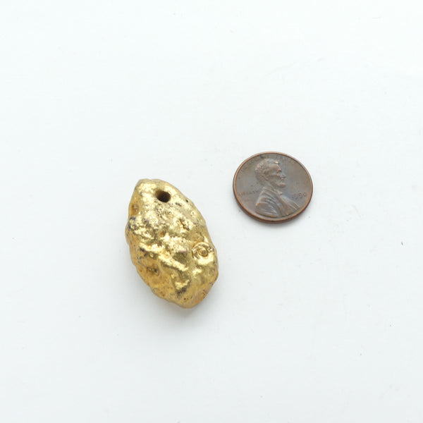 Brass, "Gold Nugget" from Lost Wax Casting Workshop in Ghana, 18x30mm