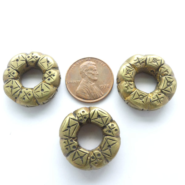 Brass, Rings African Engraved with Designs on All Sides, 22mm Diameter, Sold Individually