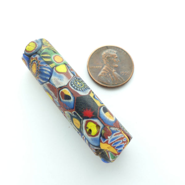 Millefiori Antique Trade Bead, Multicolor/Multi-pattern, Extra Extra Long Bead, 49x12mm