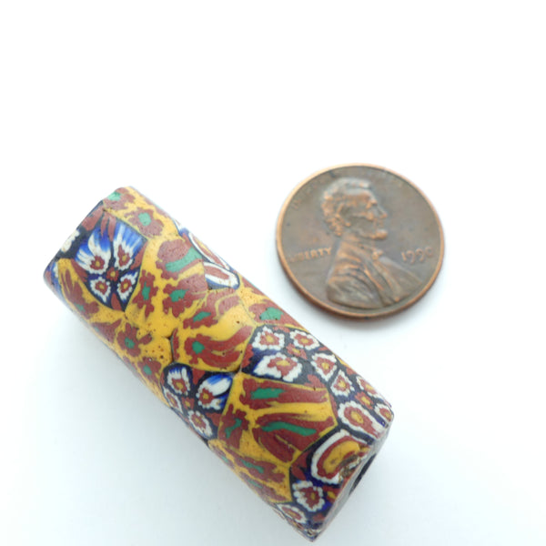 Millefiori Antique Trade Bead, An Early Mix of Flower Murrine in Warm Tones, 35x14mm
