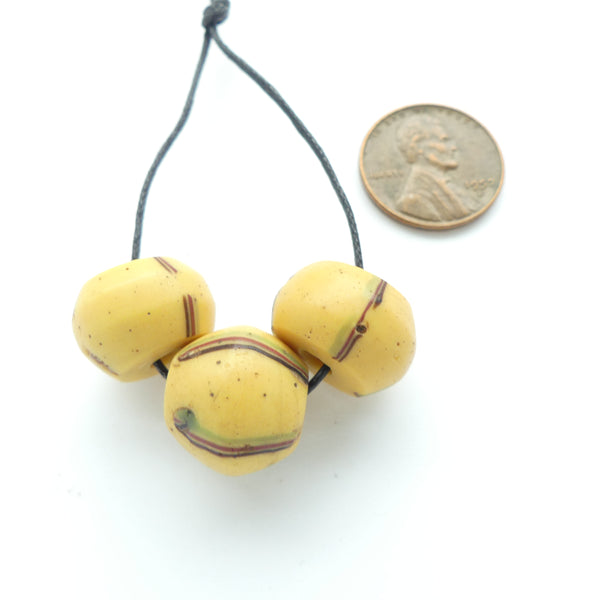 Lampwork, Antique Venetian, Yellow King Beads, Set of 3