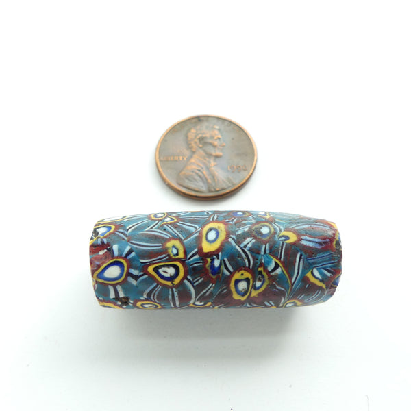Millefiori Antique Trade Bead, Bold Lines and Circles in Muted Colors, 32x14mm