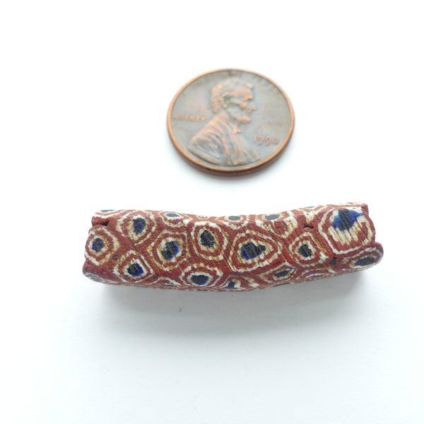 Millefiori Trade Bead, Elbow Brick, White & Blue, Square Cross-Section, 35x8mm
