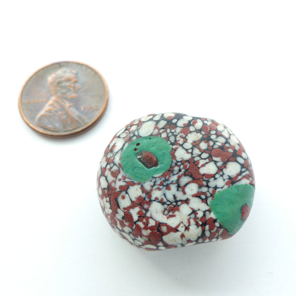 Millefiori Antique Trade Bead, Tabular "End-of-Day" Bead with Green Murrine, 23x27mm
