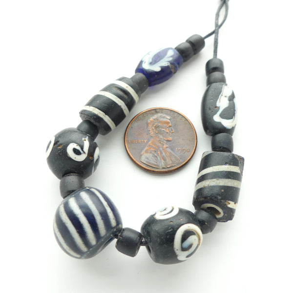 Antique Venetian Lampwork Black & White Collector/Designer Set of 7 Beads