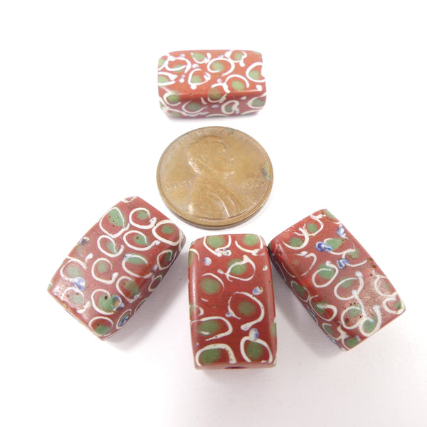 Antique Venetian Lampwork, Rectangular Tabular Brown with Green & White Eyes, Sold Individually