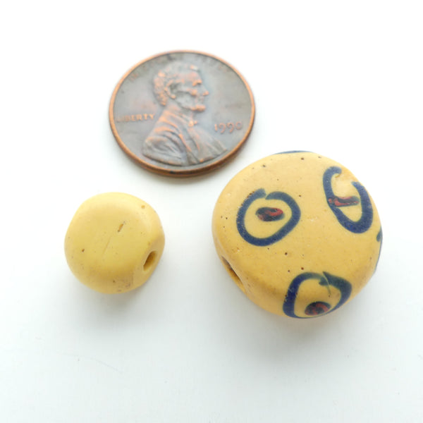 Lampwork, Antique Venetian Trade Beads, Amber Coin Shapes Large 18mm Diameter, Set of 2