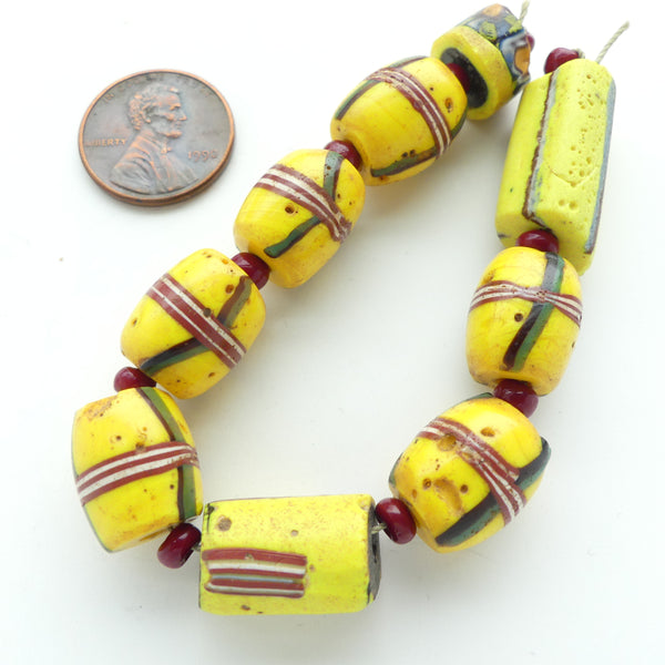Lampwork, Antique Venetian & More. Set of 6 Barrels with 3 Others. Mixed Set of 9 Beads