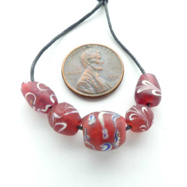 Lampwork, Antique Venetian White Heart and Relate Beads, Set of 5