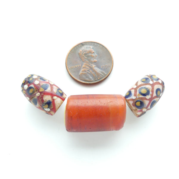 Lampwork, Antique Venetian, Pink Pineapple Beads with Large White Heart, Set of 3