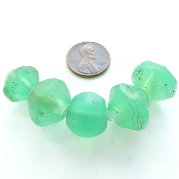 Bohemian, Vasaline, Green Bicones with 1 Round 12mm Bead, Set of 5