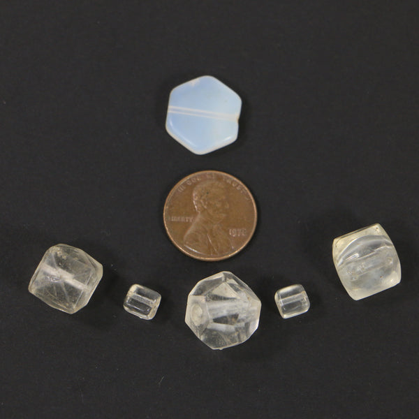 Bohemian, Molded Glass, Clear & Moon, Collector/Designer Set of 6 beads