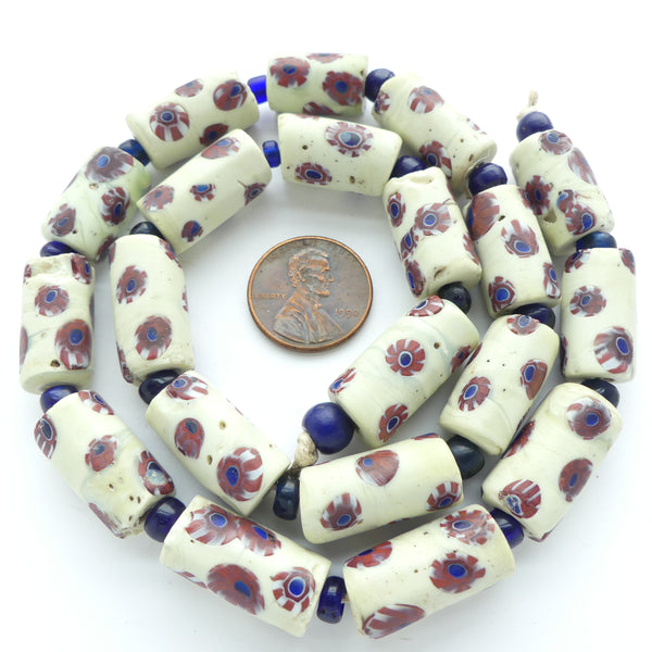 Millefiori Antique Venetian Trade Beads, Bear Claw Design on White, Med-Small, Sold Individually