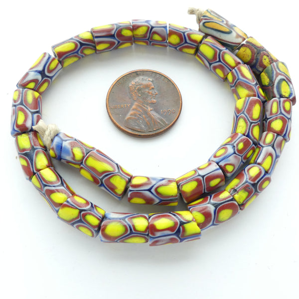 Millefiori Antique Venetian Trade Beads, Mini Beads in Perfect Condition Yellow 11x5mm, Sold Individually