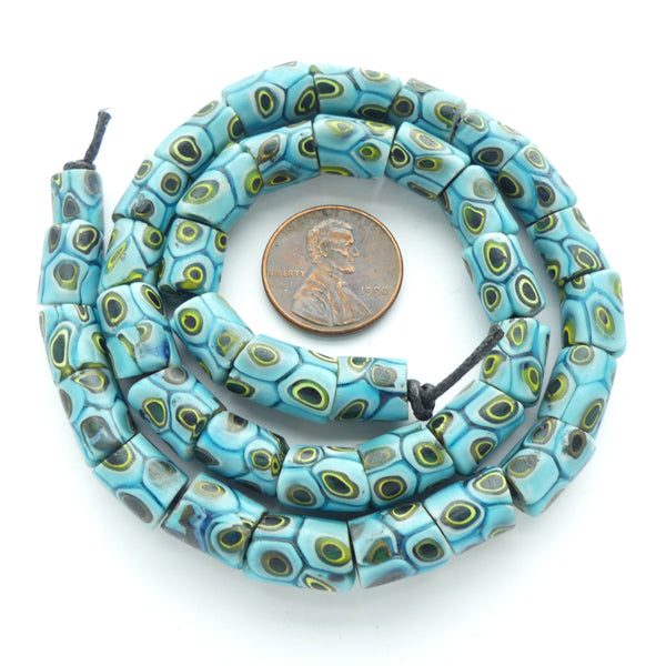 Millefiori Antique Venetian Trade Beads, Turquoise Minis! 11x7mm, Sold Individually