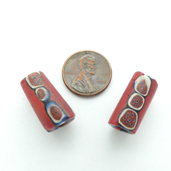 Millefiori Trade Beads, Rare Red Beads with Red Murrini, 20x10mm, Sold Individually