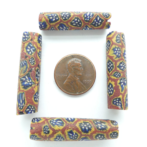 Millefiori Trade Beads, Super Skinny Beads 35x9mm Dots in Circles Like Paw Prints, Sold Individually
