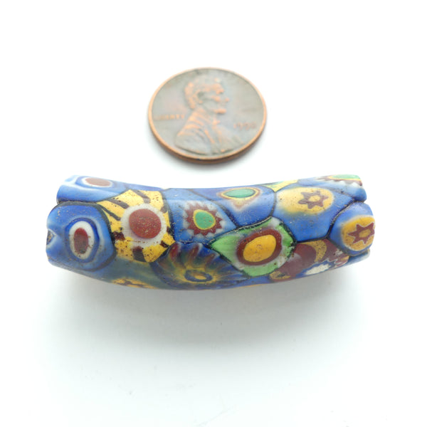 Millefiori Trade Bead, Elbow Blooming with Assorted Flowers, 39x12mm