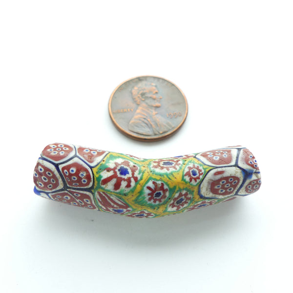 Millefiori Trade Bead, Elbow Small with Two Patterns, 43x10mm