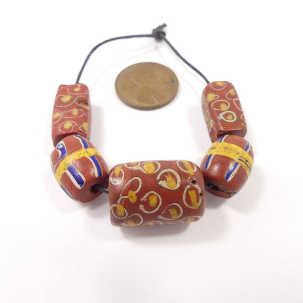 Antique Venetian Lampwork, Brown & Amber Collector/Designer Set of 5 Beads