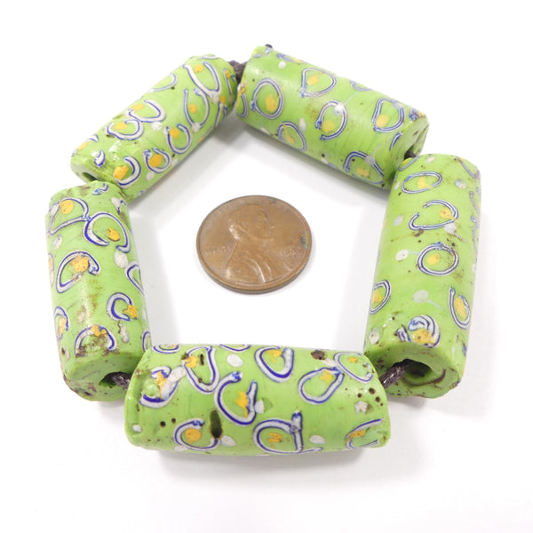 Antique Venetian Lampwork, Extra Large Light Green Beads, 40x14mm, Sold Individually