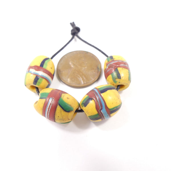Antique Venetian Lampwork, Barrels Amber with Multicolor Accents, 14x10mm, Sold Individually