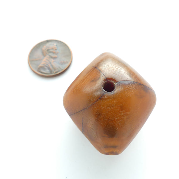 African Amber, Antique Diamond Shape with 2-way Holes, 36x30mm, Rich Dark Amber Color