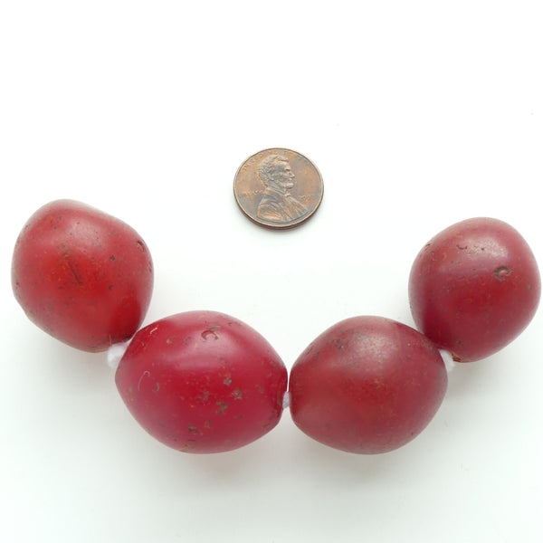 Bohemian, "Cherry Tomato", Moded Red Glass Beads, 28x24mm, Set of 4 Beads