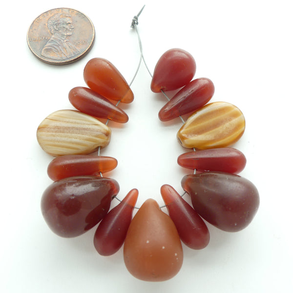 Bohemian, Vintage Wedding Bead Necklace Compnents, Amber, Set of 13