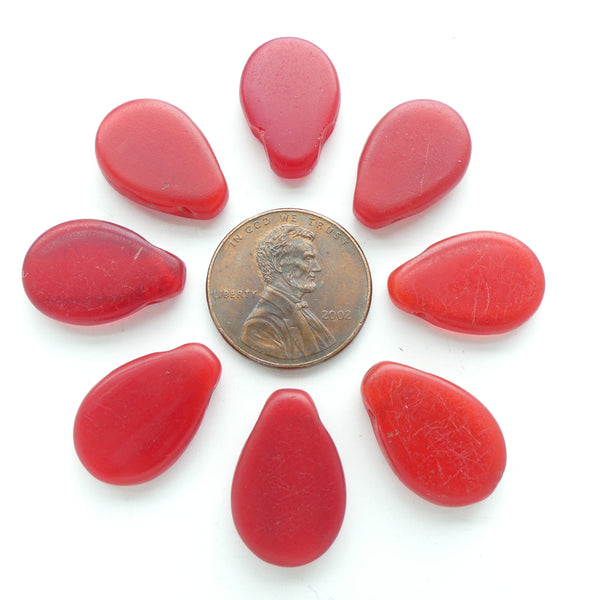 Bohemian, Wedding Bead Necklace Components, Flat Pear Shape, Opaque Red, Sets of 8