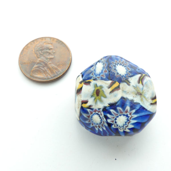 Millefiori Antique Venetian Trade Bead, Tabular, Blue 6 Layer Chevrons & 6-pointed Stars, 24x25mm