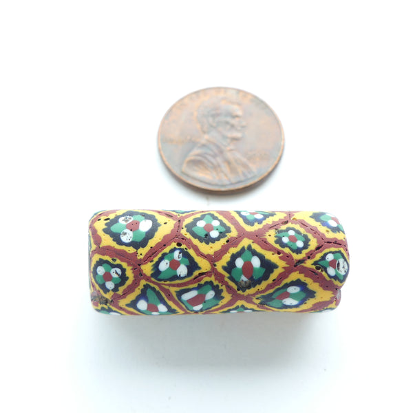Millefiori, Antique Venetian Trade Bead, Bundled Cane Mosaic, 30x12mm