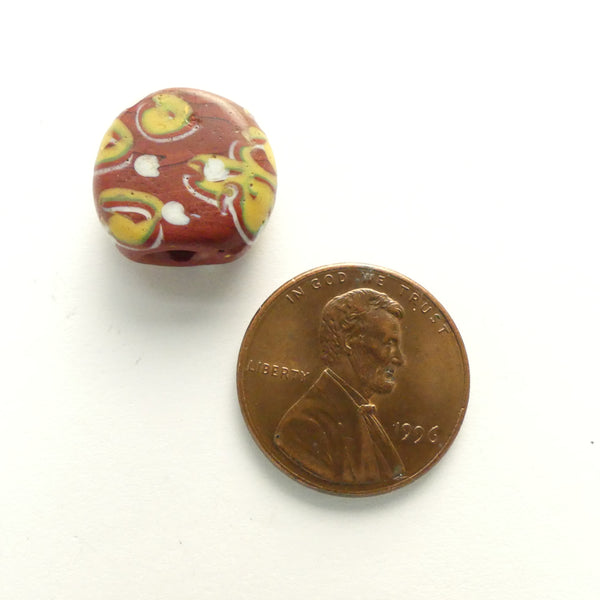Lampwork, Antique Venetian Brown Trade Bead, Small Tabular 14mm diameter