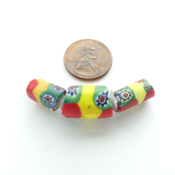 Millefiori Antique Venetian Trade Beads, Set of 3 Different Sizes in the Same Pattern
