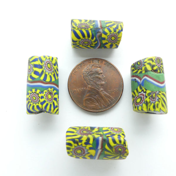 Millefiori, Antique Venetian, Chevron Starburst Pattern Blue & Yellow, Sold Individually