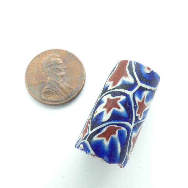 Millefiori, Antique Venetian Trade Bead, Big Red, Whiten and Blue Stars, 18x14mm