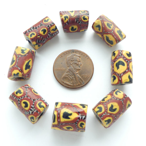 Millefiori Antique Venetian Trade Beads, Baby Roosters! Black, Amber & Brick, Sold Individually