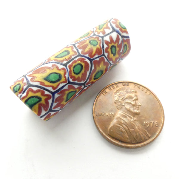 Millefiori Antique Venetian Trade Bead, Multicolor Chevron Designs, 34x12mm