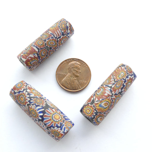 Millefiori Antique Trade Beads, Multicolor 8 Layer Chevron Design, 33x12mm, Sold Individually