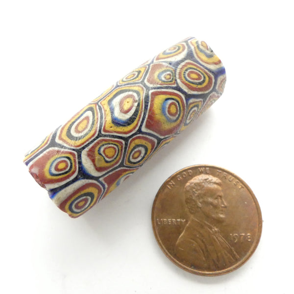 Millefiori Antique Venetian Trade Bead, Classic Cased Bulls Eye Design, 35x12mm