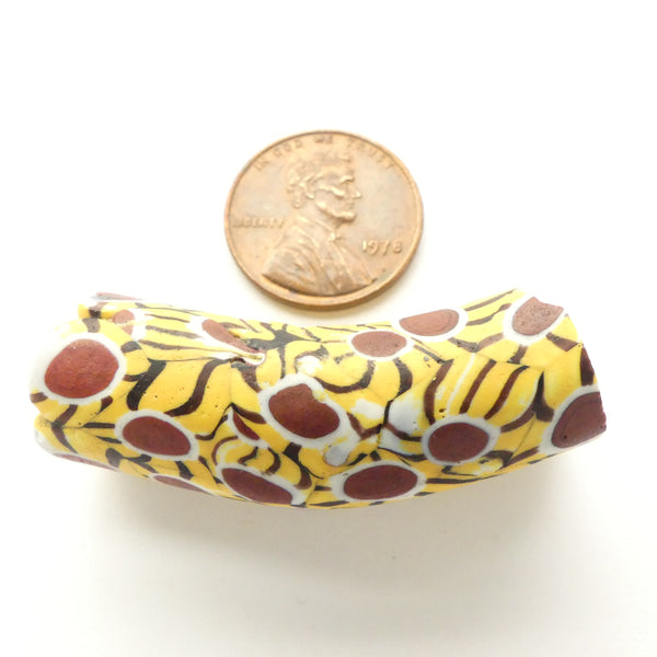 Millefiori Antique Venetian Trade Bead, Amber, Brick, White & Black, Elbow, 38x14mm
