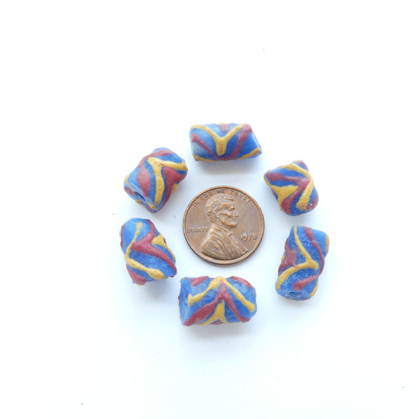 Krobo Powderglass Short Tubes 14x10mm, Blue, Sold in Sets of 6